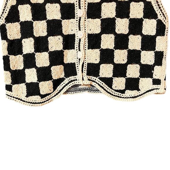 Crochet Checkered Granny Square Sweater Vest Size M Black Boho Festival - Picture 7 of 13